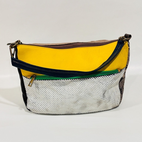 EBARRITO Blue and yellow leather shoulder bag - Picture 1 of 7